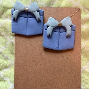 Blue Gift Box Handmade Polymer Clay Earrings